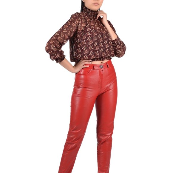 Genuine Leather Pants (Red) - Picture 4 of 5